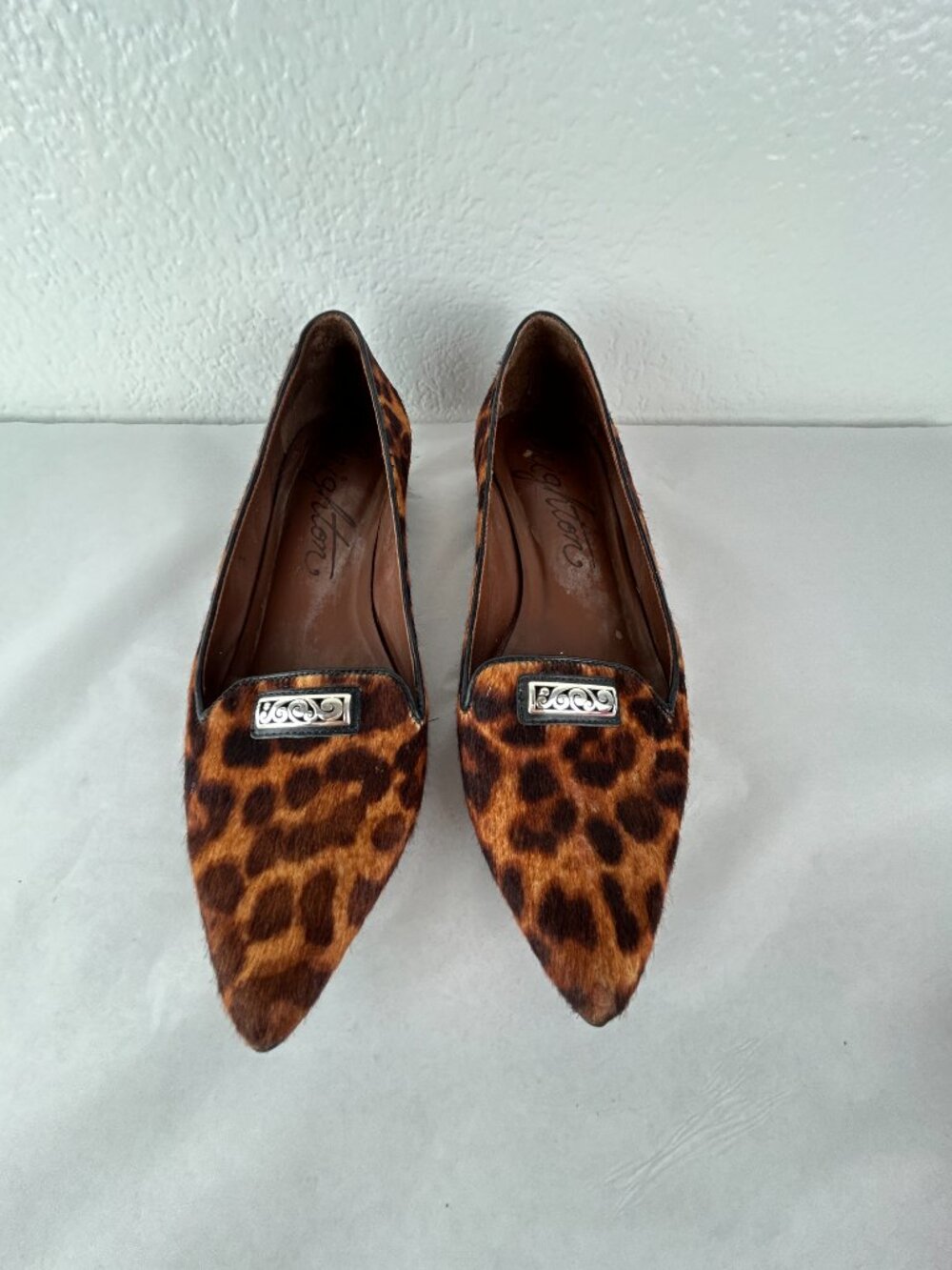 Brighton EVE Calf Hair Pointed Leopard Flats Women's Size 7.5M Preppy Classic